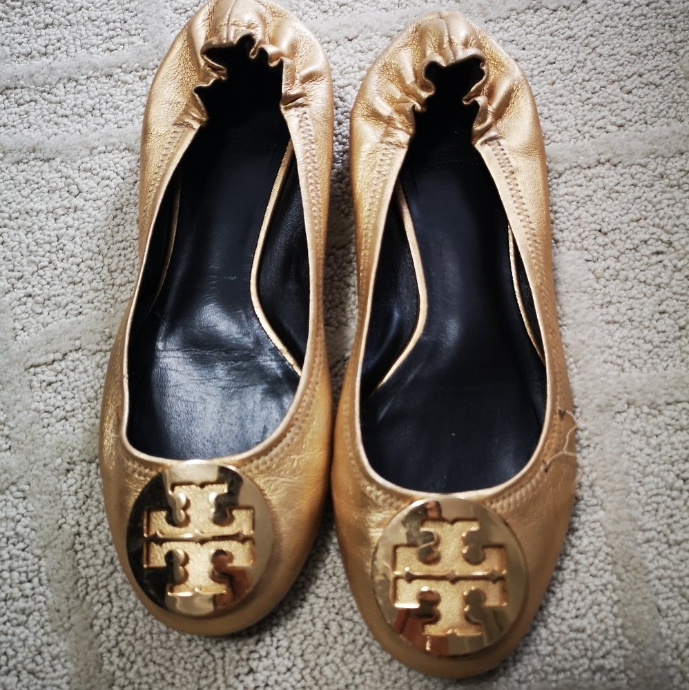 Gold Tory Burch ballet flats
